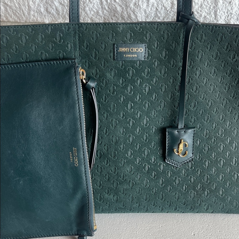 Jimmy Choo Dark Green Tote with Pouch - Picture 2 of 6
